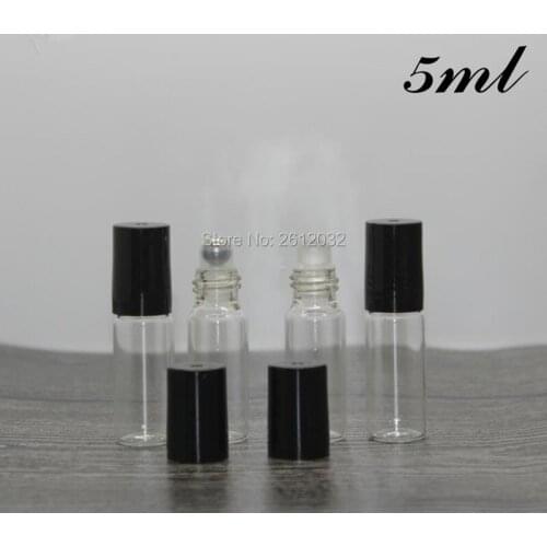 5ml black Cap Transparent Clear Glass Roller Bottle Empty Ball 540pcs/lot F2017540
