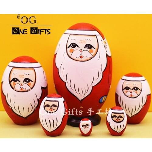 6pcs/set Santa Claus Matryoshka Doll Wooden Hand Paint Nesting Doll Babushka Russian Doll Children Christmas Gifts Education Toy