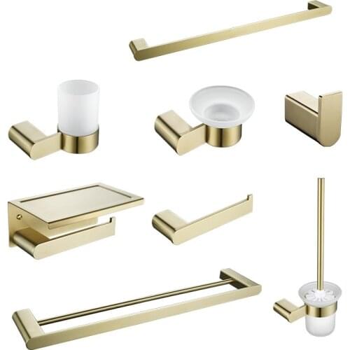 8 Pcs/set Luxury gold brushed toilet paper holder Robe hook towel bar Tumbler Holder bathroom accessories set