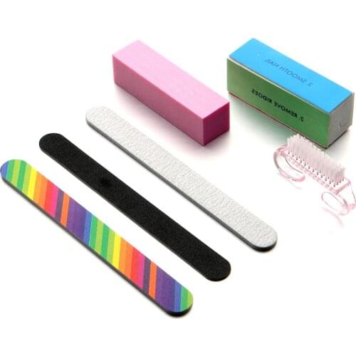6 Pcs/set Nail Art Tools Manicure UV Gel Nail Set Pink Cleaning Brush Four-steps Sanding Buffer Block Gray Nails Files 100/180