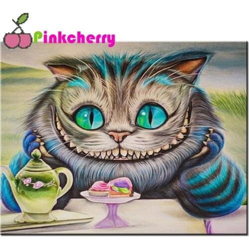 Full Drill Diamond Painting Alice Cat Diamond Embroidery Handmade Decor 3D Square Round Picture Of Rhinestones Needlework k1074