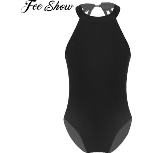 Girls Summer Tutu Ballet Dance Dress Bodysuit Black Halter Neck Lace Back Keyhole Design Ballet Dance Leotard Gymnastic Costumes