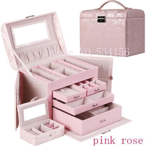 Free shipping luxurious big 4 layers leather jewelry box earrings jewelry display box wedding gifts gift box Display cabin