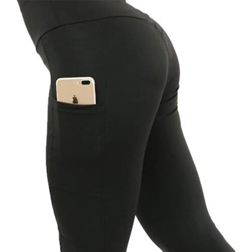 CHRLEISURE Sports Pants With Pockets For Women Tight Running Sports Clothing Solid Color Workout Yoga Pants High Waist Leggings