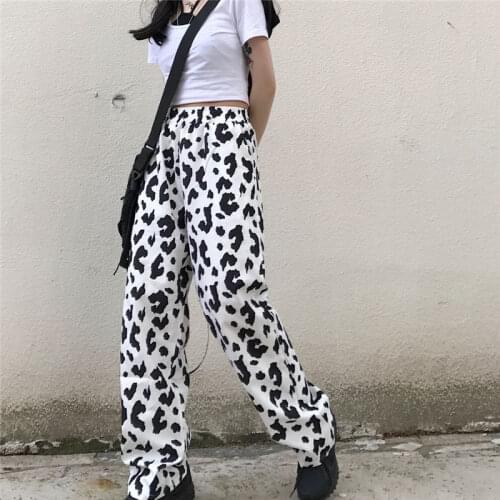 Women Pants Cows Pattern Pants Womens Pants Summer High-Waisted Trousers Loose Straight Casual Pants Pantalones De Mujer