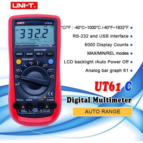UNI-T UT61C Digital Multimeter AC DC voltage resistance Capacitance temperature multitester Diode Continunity buzzer tester