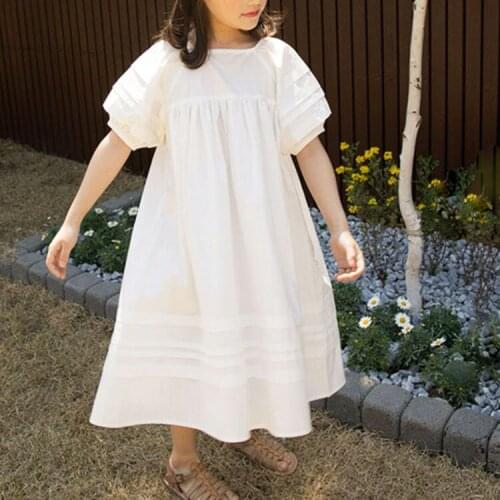 Korean Childrens Summer New Baby Girl Dress Fresh and Artistic Solid Sweet Dresses Baby Girl Short-sleeved Dress Vestido Infant