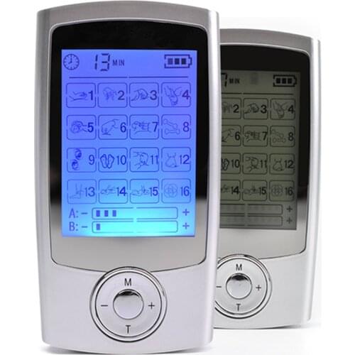 Electronic 16 Mode Dual Output Digital Pulse Massager EMS Muscle Stimulator Pain Relief Machine Electro Therapy Body Massage