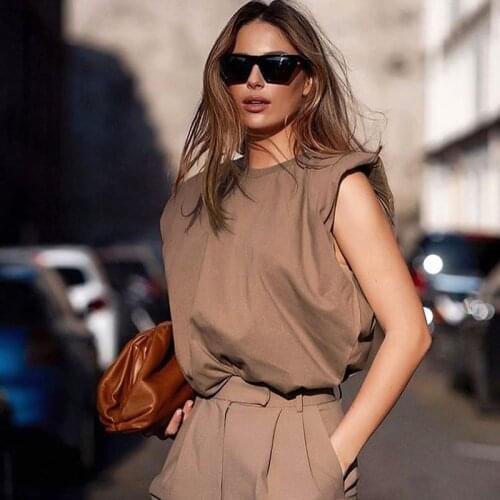 8 Colors Women Summer Loose Casual Tops Ladies Solid Color Round Neck T-Shirts Sleeveless Tops Shoulder Pads T-shirts Outfits