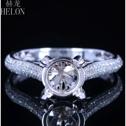 HELON 0.4ct Diamond Trendy Fine Jewelry Ring Solid 14K White Gold Semi Mount Engagement Wedding Ring Setting Fit Round 7.5-8.5mm