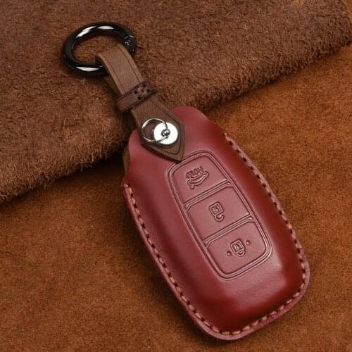 Leather car key cover case for hyundai veloster kona i30 ix25 elantra solaris veloster Verna Azera Grandeur Accent ix35 key case