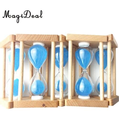 MagiDeal Wooden Frame Sandglass Hourglass Sand Timer Clock -30/60/90 Seconds 1/3/5 Minutes Home Cafe Room Decor Blue/Red