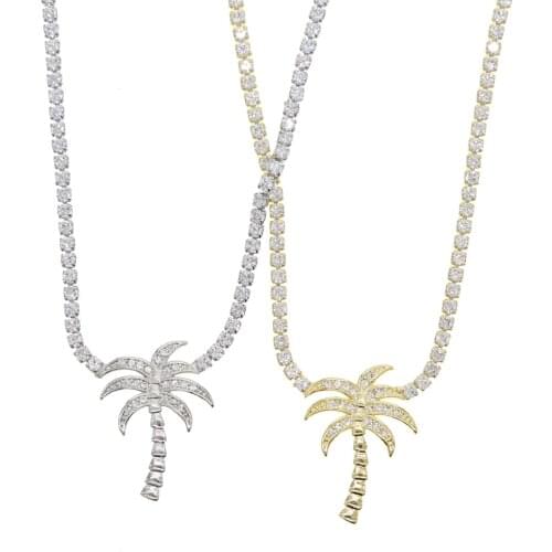 Micro pave cz tree charm tennis necklace delicate thin tennis chain 2020 summer new women choker