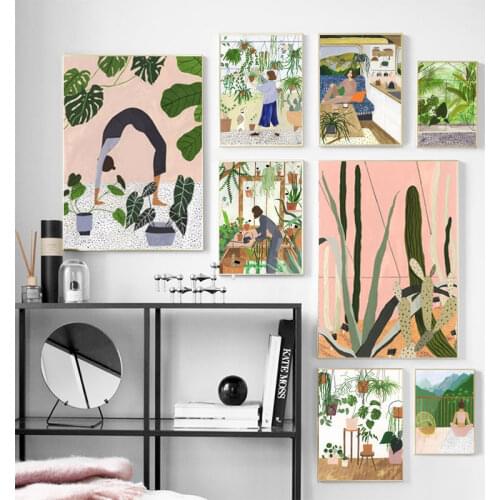 Fashion Girl Plants Leaves illustration Wall Art Canvas Painting Nordic Posters And Prints Wall Picture For Living Room