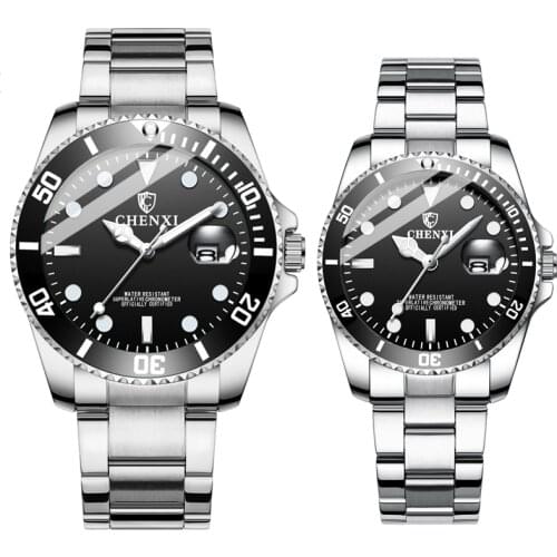 CHENXI Fashion Couple Watches Men And Women Silver Stainless Steel Fashion Casual Ladies Watch Waterproof Quartz Watch For Men