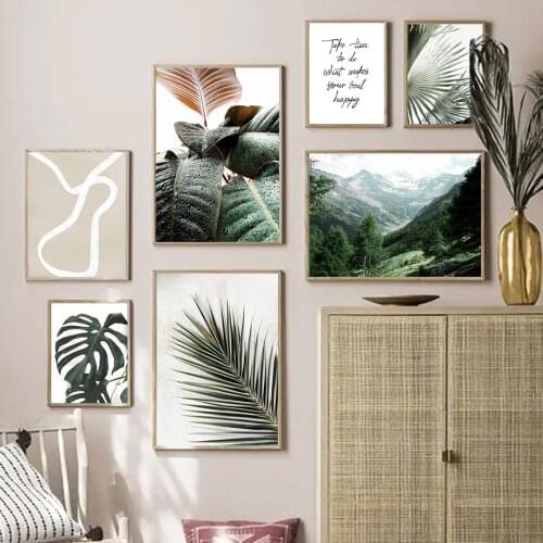Monstera Palm Banana Leaf Mountain Line Wall Art Canvas Painting Nordic Posters And Prints Wall Pictures For Living Room Decor