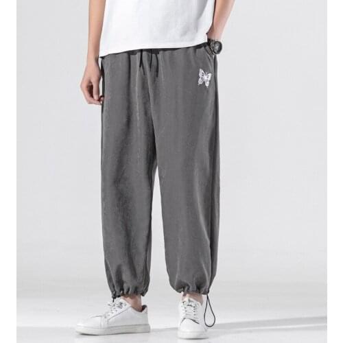 Japanese Summer Embroidery Bloomers Harem Pants 2021 Men Look Thin Loose Trousers Casual Pants Drawstring Sweatpants Streetwear