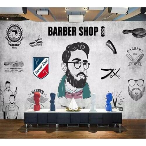 Beibehang Mural wallpaper custom European and American popular hair style design barber shop hairdressing tool decoration mural