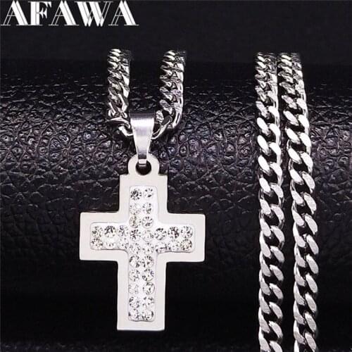 2021 New Cross Crystal Stainless Steel Necklaces for Women Silver Color Small Choker Necklace Jewelry collares N2549S01