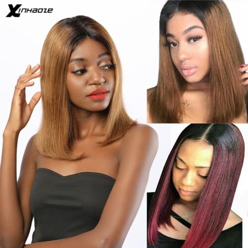 Ombre Blonde/99J Short Bob Wigs 13x4 Lace Frontal Human Hair Wigs Brazilian Remy Ombre Short Bob Lace Front Wigs
