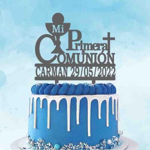 Personalized Spanish Primera Comunión Cake Topper Custom Name Date Mi Primera Comunión Party Cake Decoration Topper