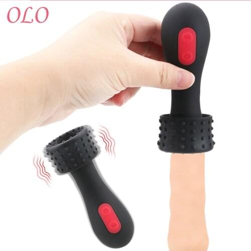 OLO Glans Stimulator Silicone 9 Speed Male Masturbators Delay Lasting Trainer Penis Vibrator Vaginal Cup Glans Massager Sex Toys