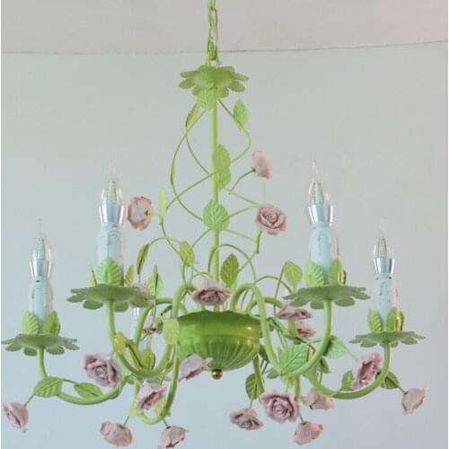 Modern European Chandelier lamp Lustre 3arms/6arms/8arms Green Color Pink Cream Rose Flower Light Fixture E14 Home Decoration