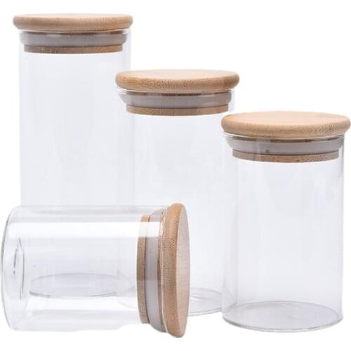 Glass Jar With Bamboo Lid Sealed Canister Food Storage Bottles Container Kitchen Storage For Loose Tea Coffee Bean Sugar Salt