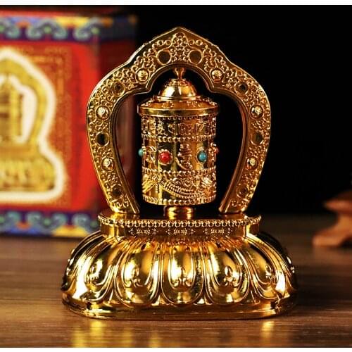 Tibetan Tibet Buddhist Solar Energy Gilding OM Prayer Wheel Spinning For Car
