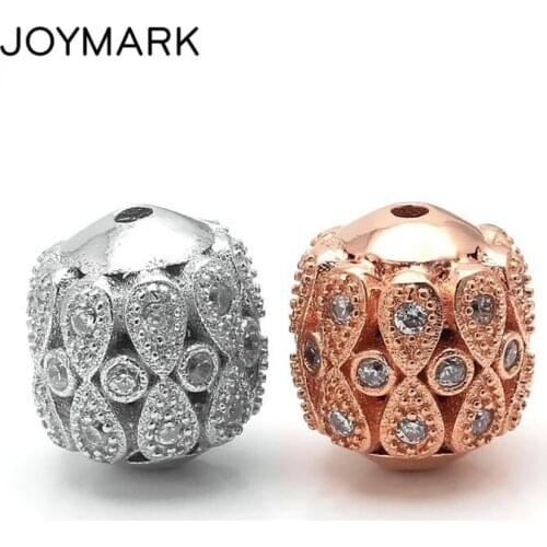 JOYMARK 11x12mm Cone-shape Vintage Flower Pattern Micro Pave CZ Zircon 925 Sterling Silver Beads For Fine Jewelry SB-CZ614