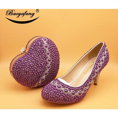 Women fashion crystal wedding shoes with matching bags bride party dress shoes and bag set High heels platform shoes Ladies shoe