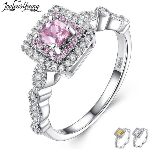 2018 New European and American Fashion Square Zircon Engagement Ring With Romantic Pink Crystal Rings For Women Party