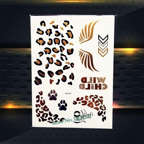 Gold Leopard Print Tattoo Waterproof Arm Shoulder Decals 20x15CM Golden Wing Leopard Print Flash Temporary Tattoo Stickers