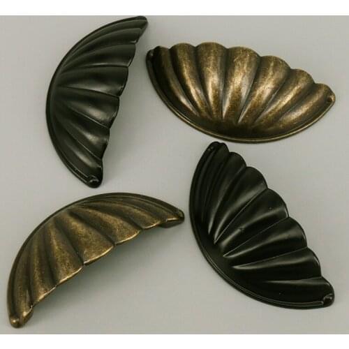 2PCS Vintage Metal Shell Handles For Furniture Drawer Cabinet Door Handles Knobs Hardware Cupboard Antique Cup Pull Handles