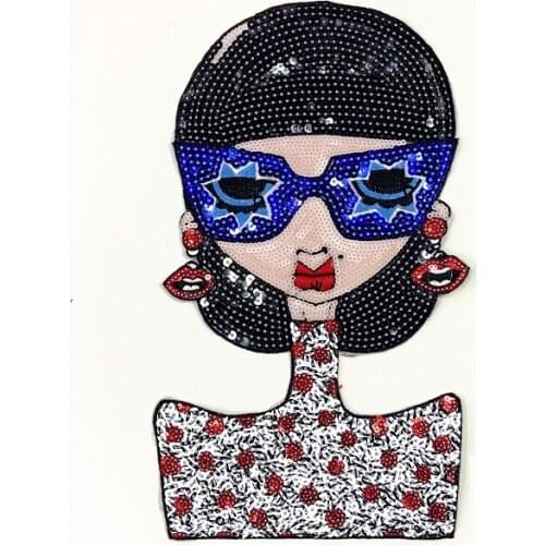 28 x 15.5cm Sequins Lady Patches for Clothes Sequined Embroidery Patch Sewing Accessories Girl Embroideried Appliques