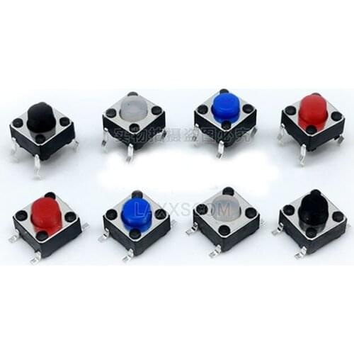 50PCS Vertical DIP/ SMD 6*6*5MM/4.3MM Silica Touch Switch Transparent/Red/Blue/Black head 4p Micro-push button 6x6x5 copper pin