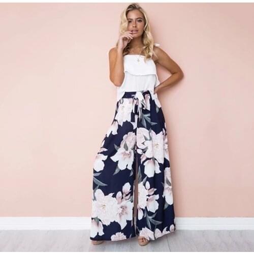 Boho Beach Wide Leg Pants Causal Women lower Print Pants Loose Straight Trousers Elastic High Waist Baggy Pants Plus Size