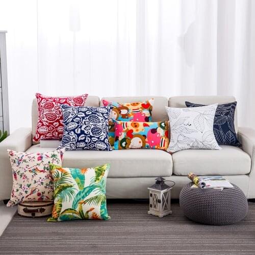 100% Cotton Canvas Tropical Plant Sofa Cushion Cover 30x50/45x45/50x50cm Home Hotel Office Flower Decorative Throw Pillow Case