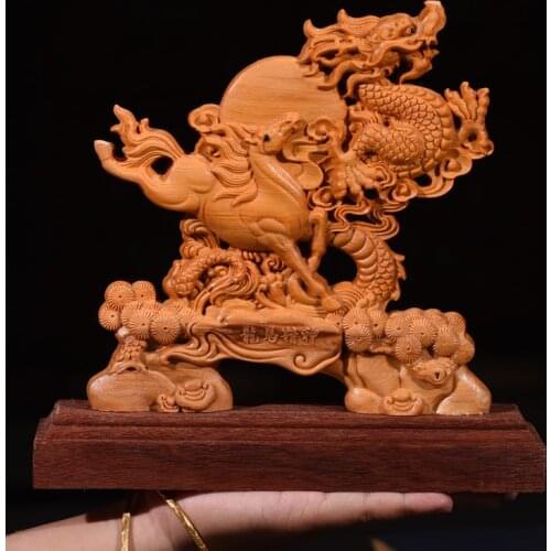 20CM Dragon and horse Wood Double Sided Carved Hollow Home decor boat decor wooden Figurines