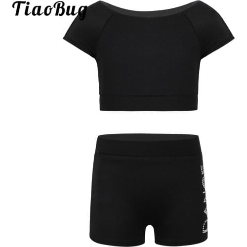 Kids Girls Basic 2 Piece Active Outfit Crop Top and Shorts Set for Gymnastics Dancing Workout