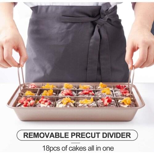 Brownie Pan with Dividers Non Stick 18 Cavity Brownie Baking Slicer Tray Carbon Steel Bakeware for Oven Baking