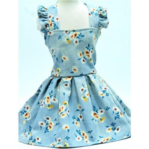Dog Clothing with Floral Printed Dog Cat Denim Daisy Sling Skirt Breathable Summer Skirt for Teddy Pug Pet Apparels, 5 Sizes