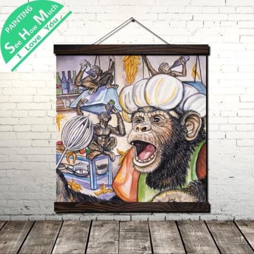 Apron Kitchen Banana Scroll Painting Canvas Vintage Poster and Prints Wall Art Picture Living Room Bedroom Farmhouse Decoration