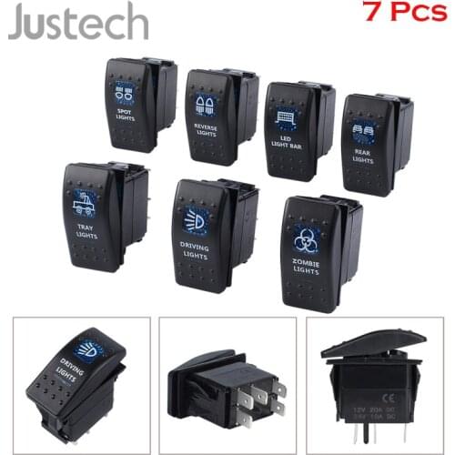 Justech 12V/24V Blue Waterproof Rocker Toggle Switch LED Reverse Rear Driving Zombie Tray Spot Light 7 type For Car RV Truck Van