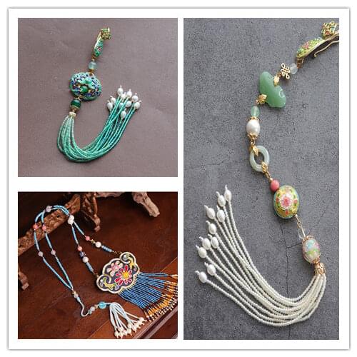 Chinese style handmade vintage tassel Cloisonne pink charms Japanese kimono/cheongsam accessories Pendant Dress decoration