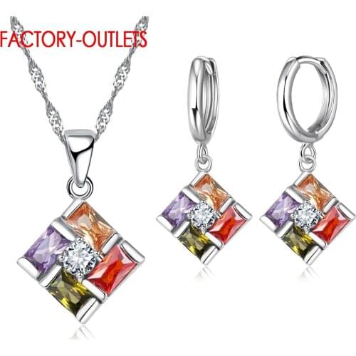 Pendant Necklace Hoop Earrings Set For Decoration Fashion Jewelry Square Austrian Crystal Women Girls Engagement Anniversary