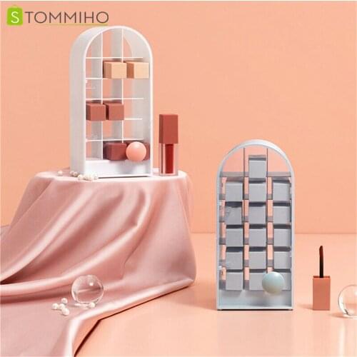 STOMMIHO Lipstick Storage Box 18 Grids Desktop Makeup Organizer Cosmetic Jewelry Box Case Holder Acrylic Handle Design Shelf