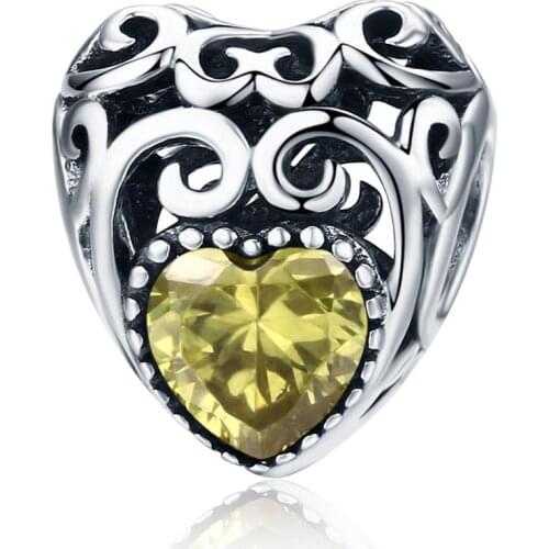 ANNA QUEEN November Birthstone Charms Leaves Wave Heart Bead Charms fit Charm Bracelet Necklace