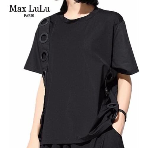 Max LuLu Fashion Luxury Korean Ladies Black Crop Tops Womens Casual Summer T-shirts Patchwork Female O Neck Harajuku Tee Shirts