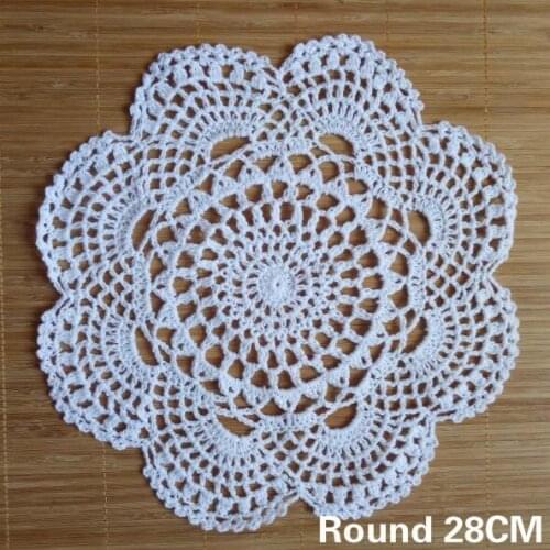 28CM Round Beautifully Handmade Crochet Flowers Coaster Wedding Lace Cotton Doily Placemat Kitchen Dinner Table Cup Mats Cushion
